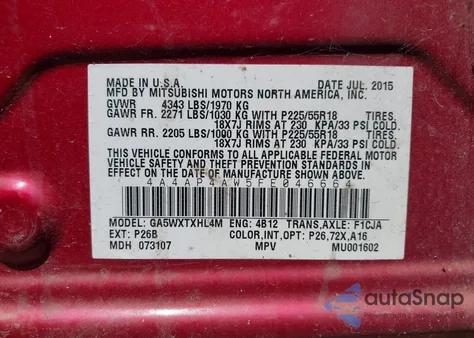 2015 Mitsubishi Outlander Sport Gt from USA, damaged, VIN 4A4AP4AW5FE046664
